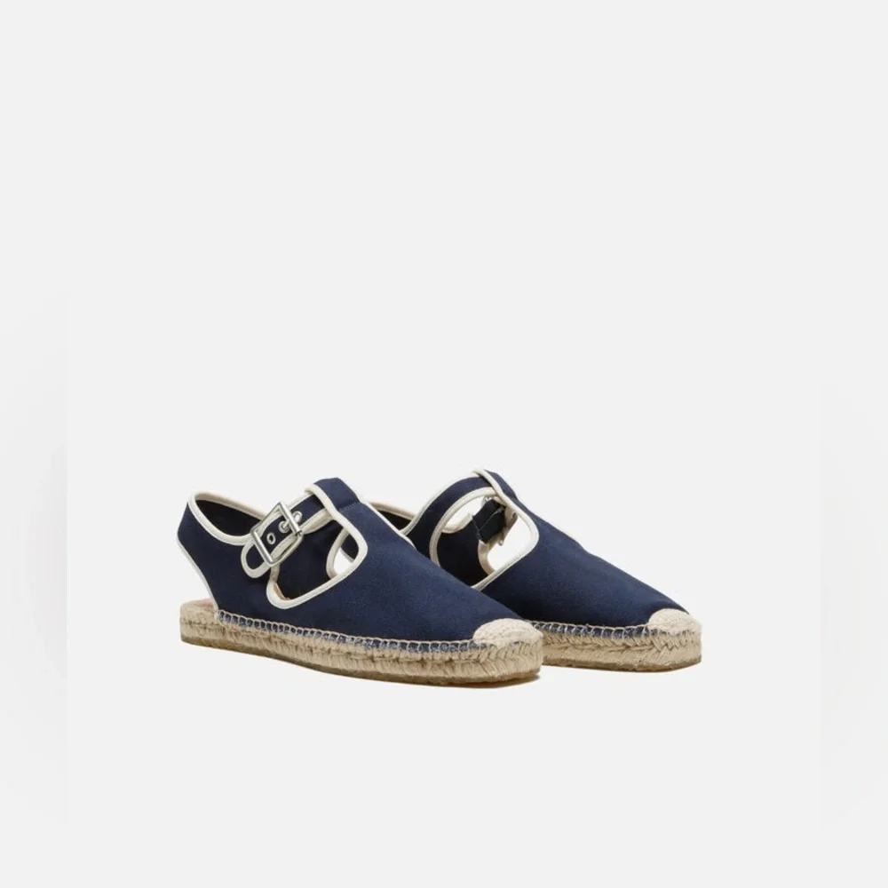 RE/DONE 70s T-Strap Canvas Espadrilles in Navy
